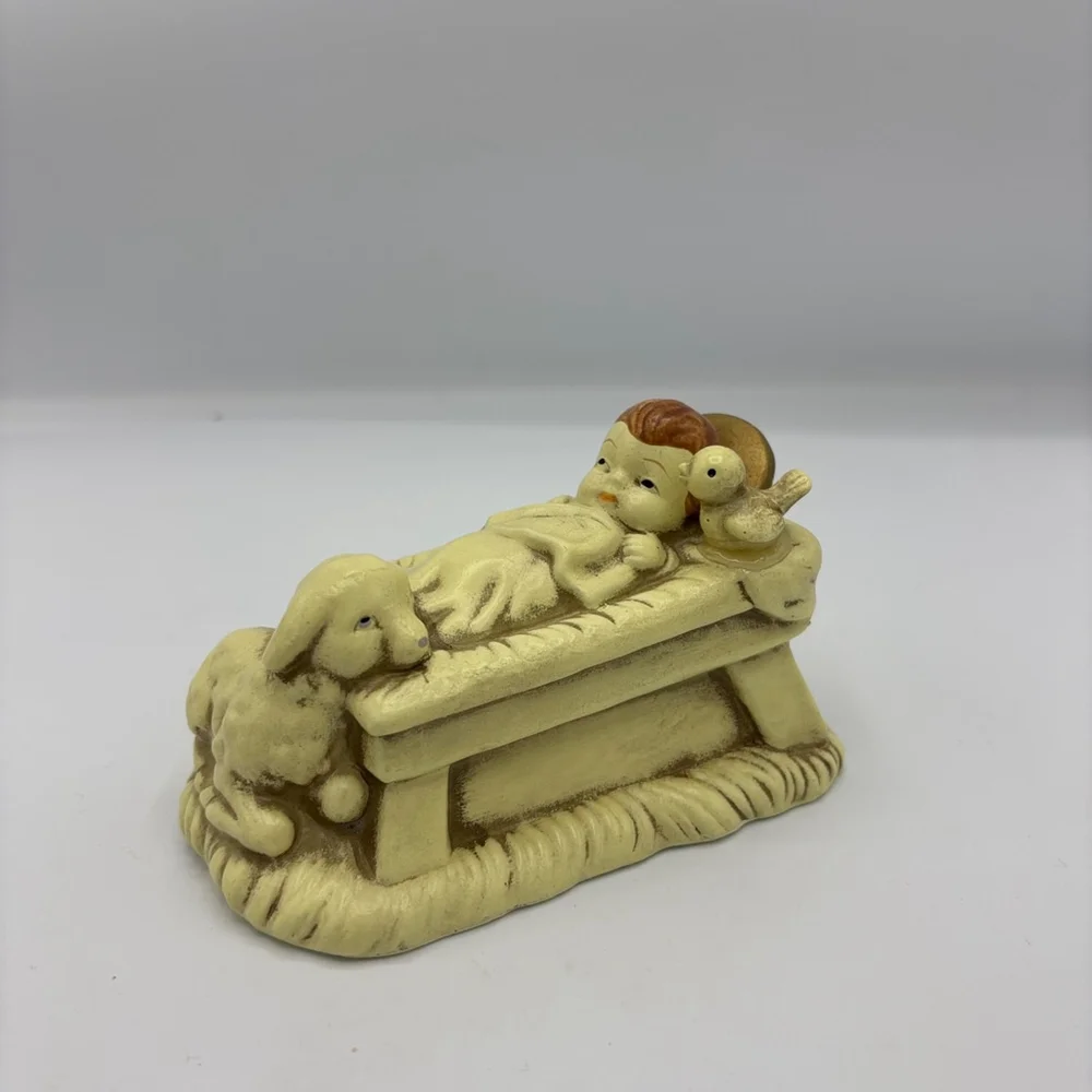 Vintage Lund’s Lites Baby Jesus Manger Figurine Korea Nativity Lamb Dove 1980s